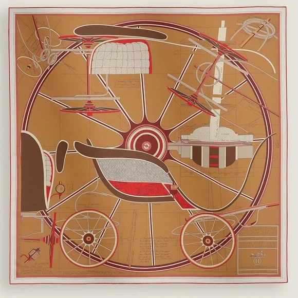 HERMES PETIT DUC DOUBLE FACE SCARF 90 SILK TWILL - Picture 3 of 11